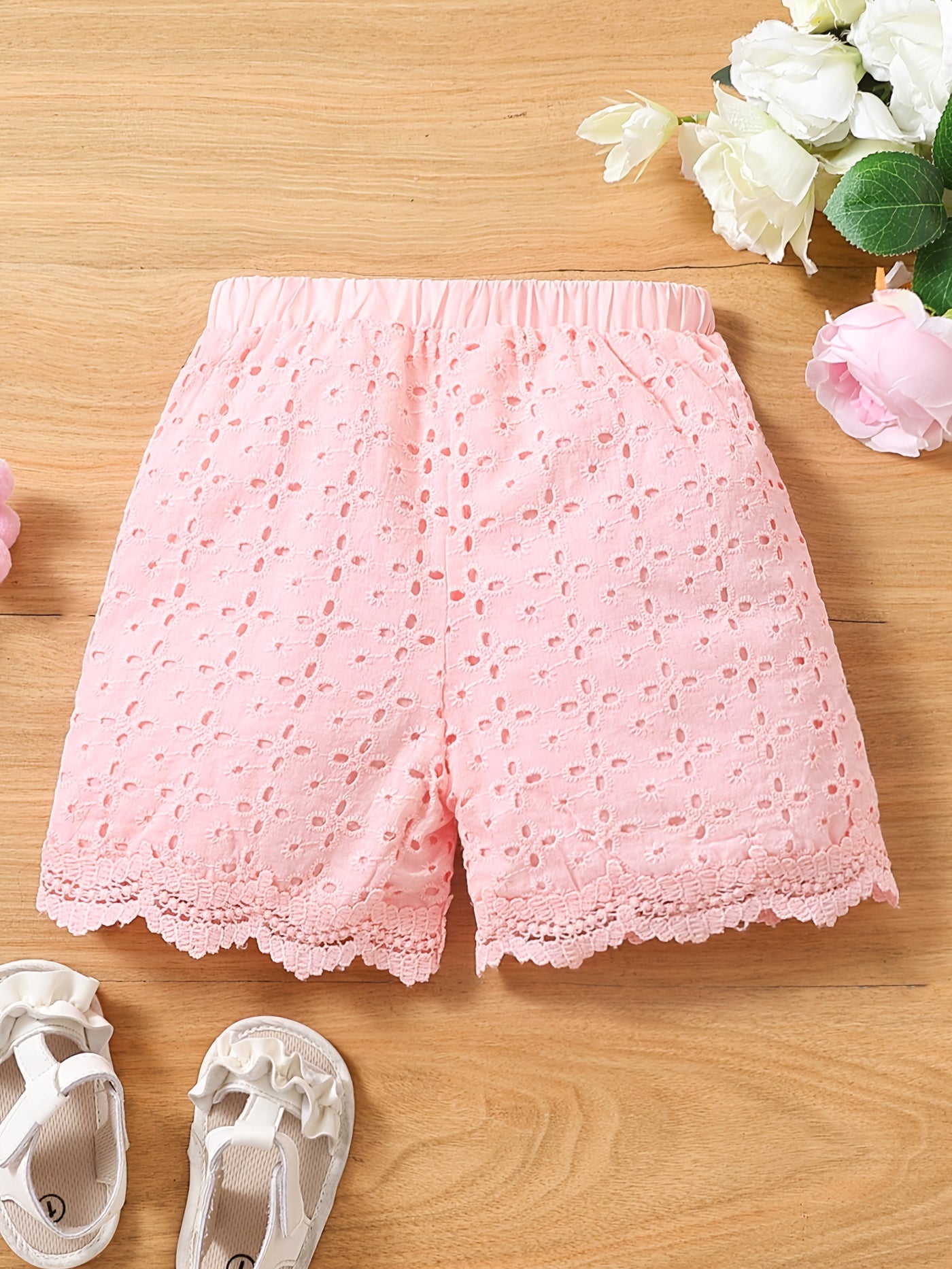 Cute Toddler Girls' Lace Shorts - Elastic Waist, Solid Color, Casual Wear for Summer, Comfortable, Breathable, Soft Fabric