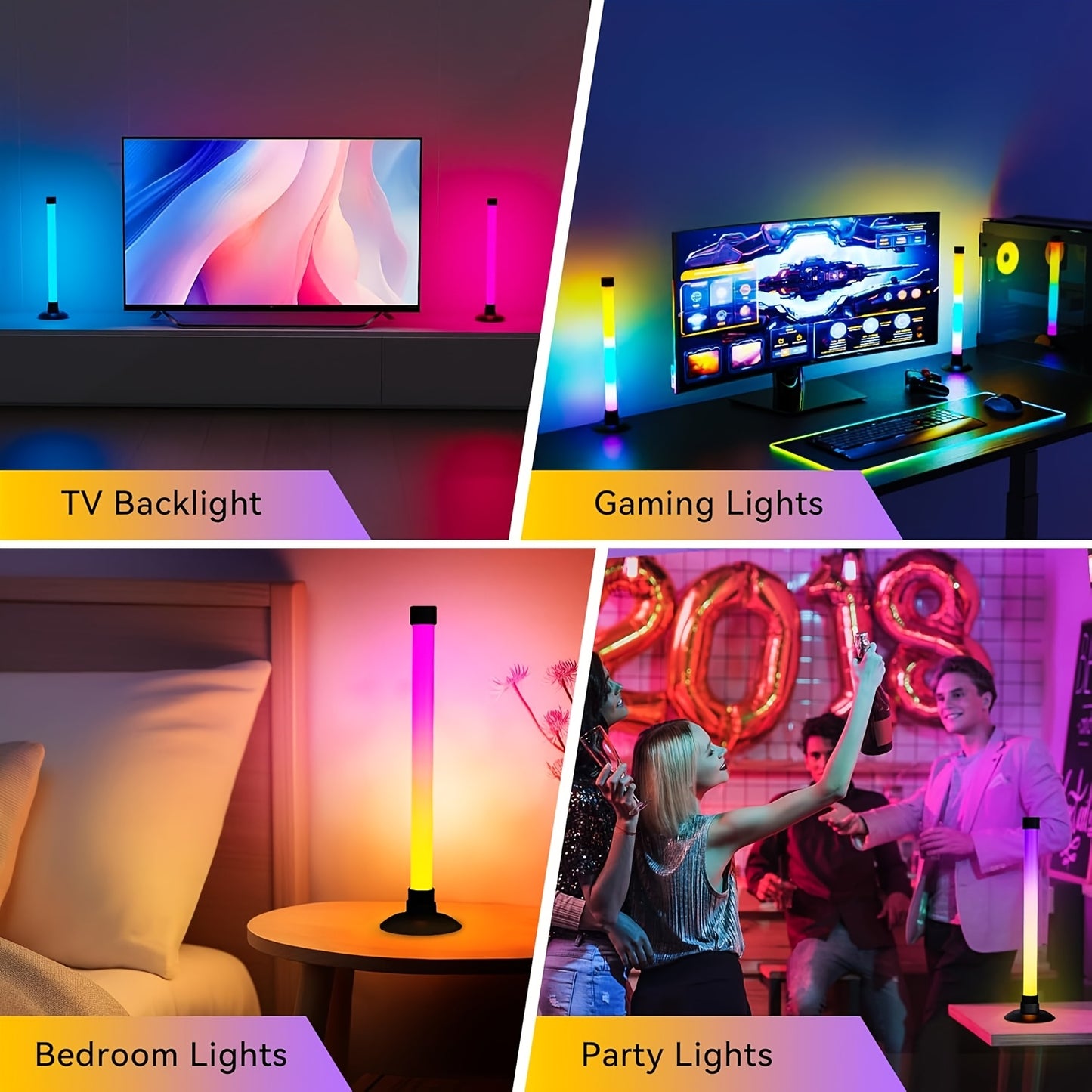 2PCS RGBIC Light Bars – App & Remote USB Mood Lights with Music Sync (16M Colors, 8 Modes)