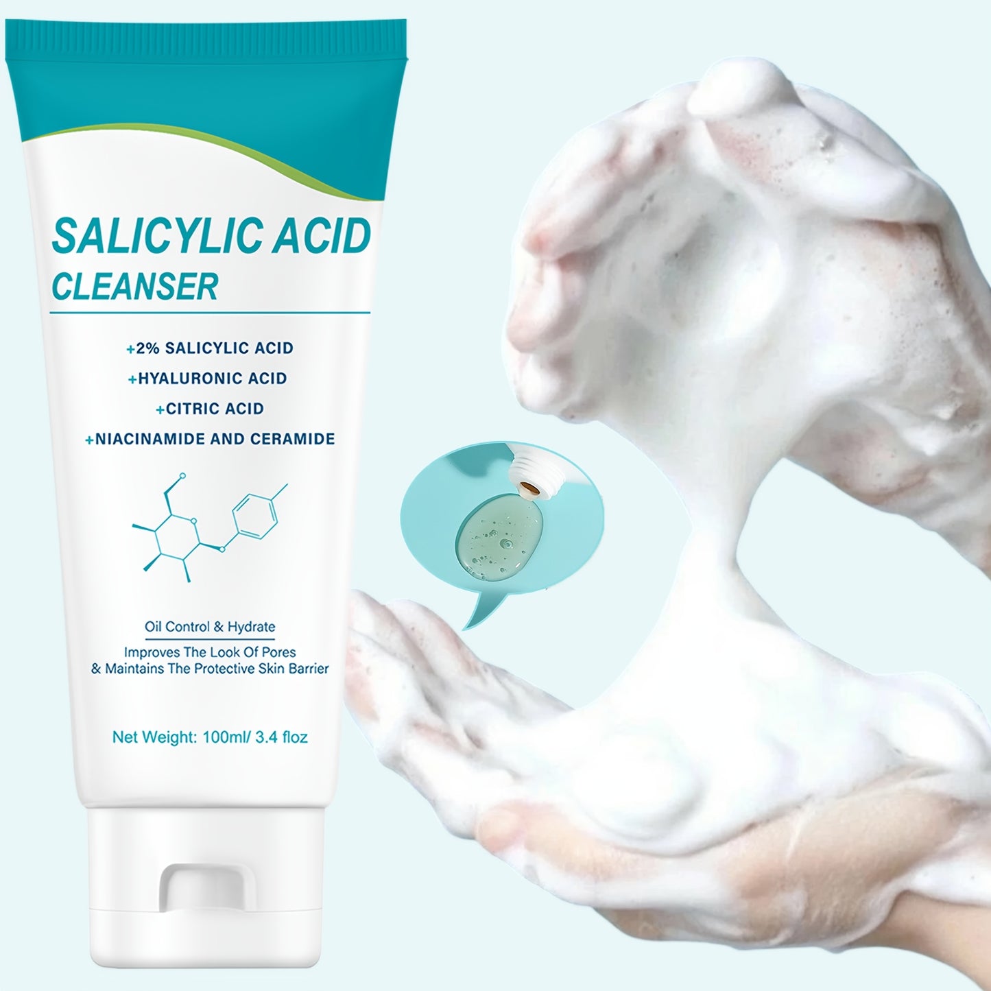 Irev Salicylic Acid Cleanser, Moisturizing Facial Wash, with Hyaluronic Acid, Niacinamide, Citric Acid, And Ceramide, for Deep Cleansing, Unisex, Fresh Scent, Paraben-Free