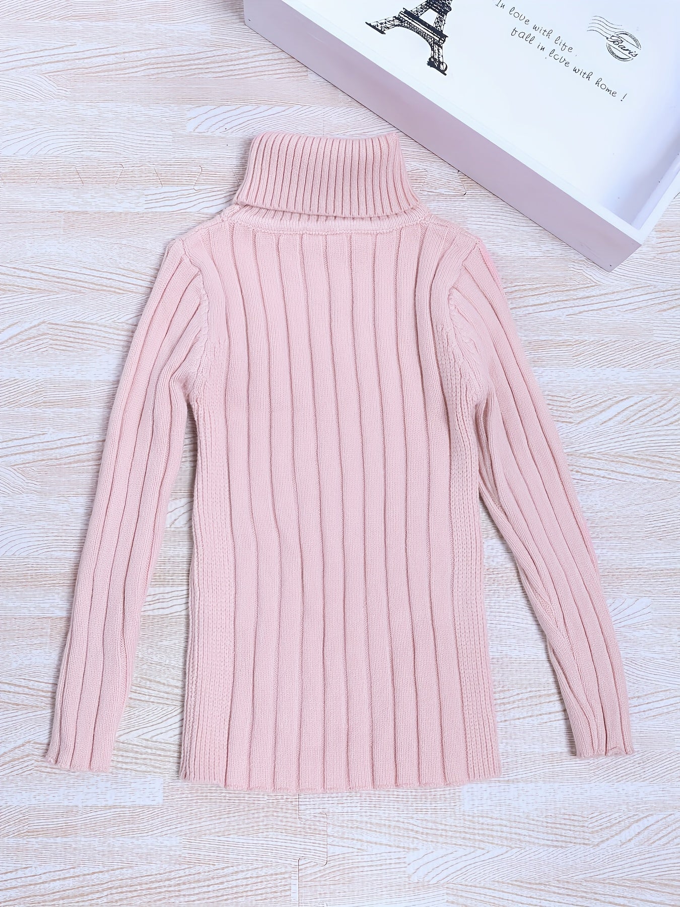 Long Sleeve Girls Elegant Turtleneck Knit Sweater for Spring Autumn with Vertical Striped Pattern