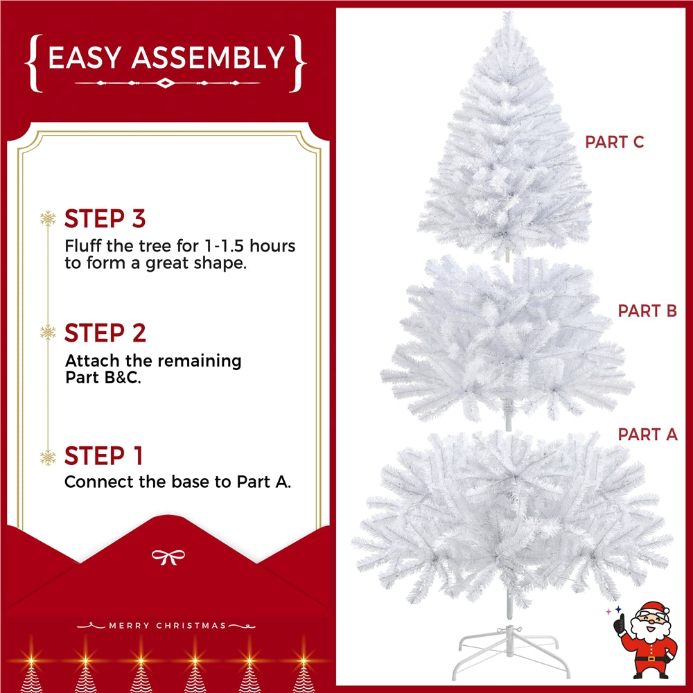 Costoffs 4ft/4.5ft/6ft/7.5ft/9ft/12ft Christmas Tree Hinged Prelighted Pine Tree for Home Party Holiday Decoration with Lights, Easy Assembly, Metal Hinges & Foldable Base