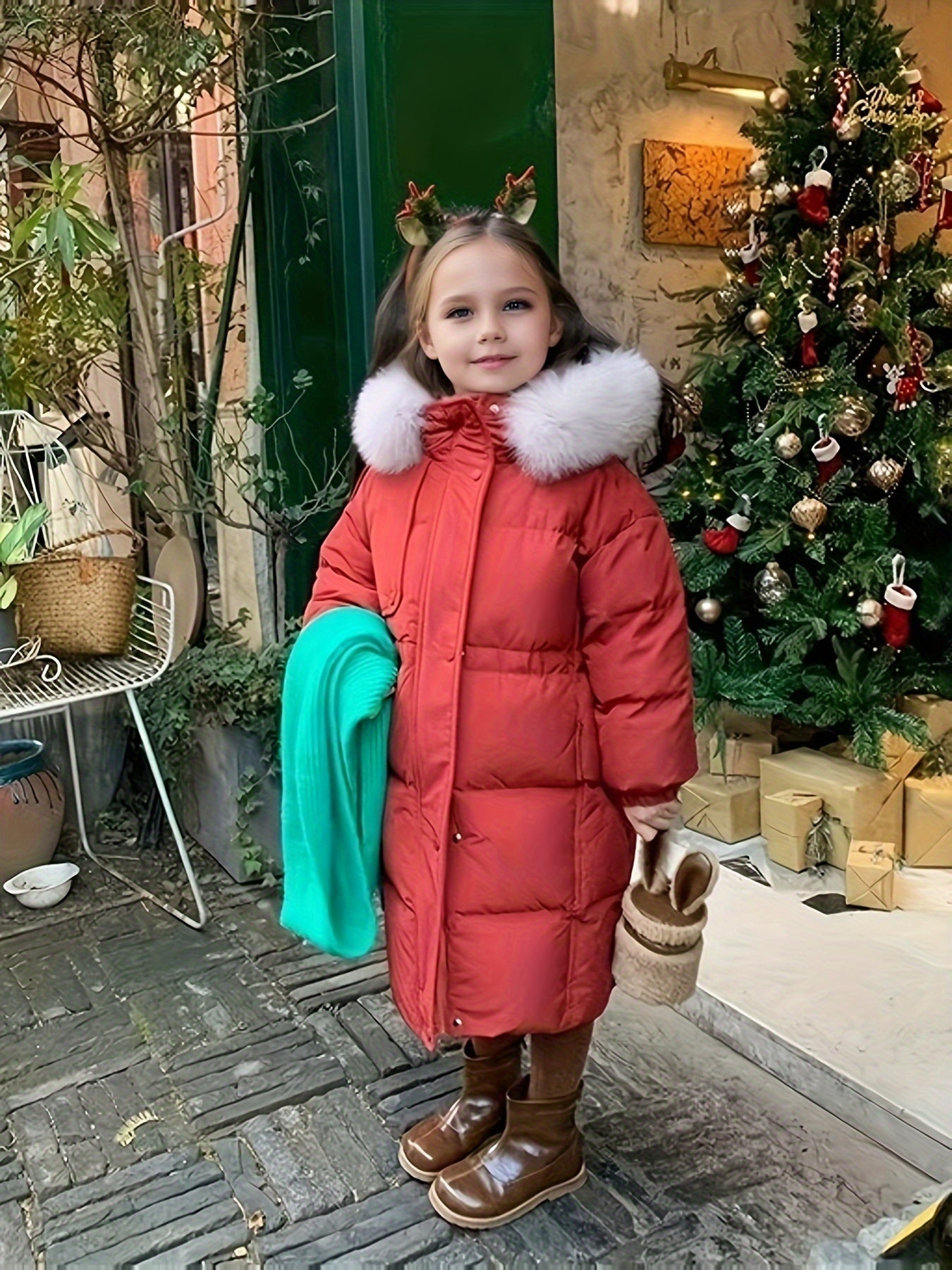 Vibrant Furry Hooded Long Length Snow Coat for Girls - Soft Padded, Stylish, Water-Resistant, and Warm - Perfect for Autumn and Winter Outdoor Play