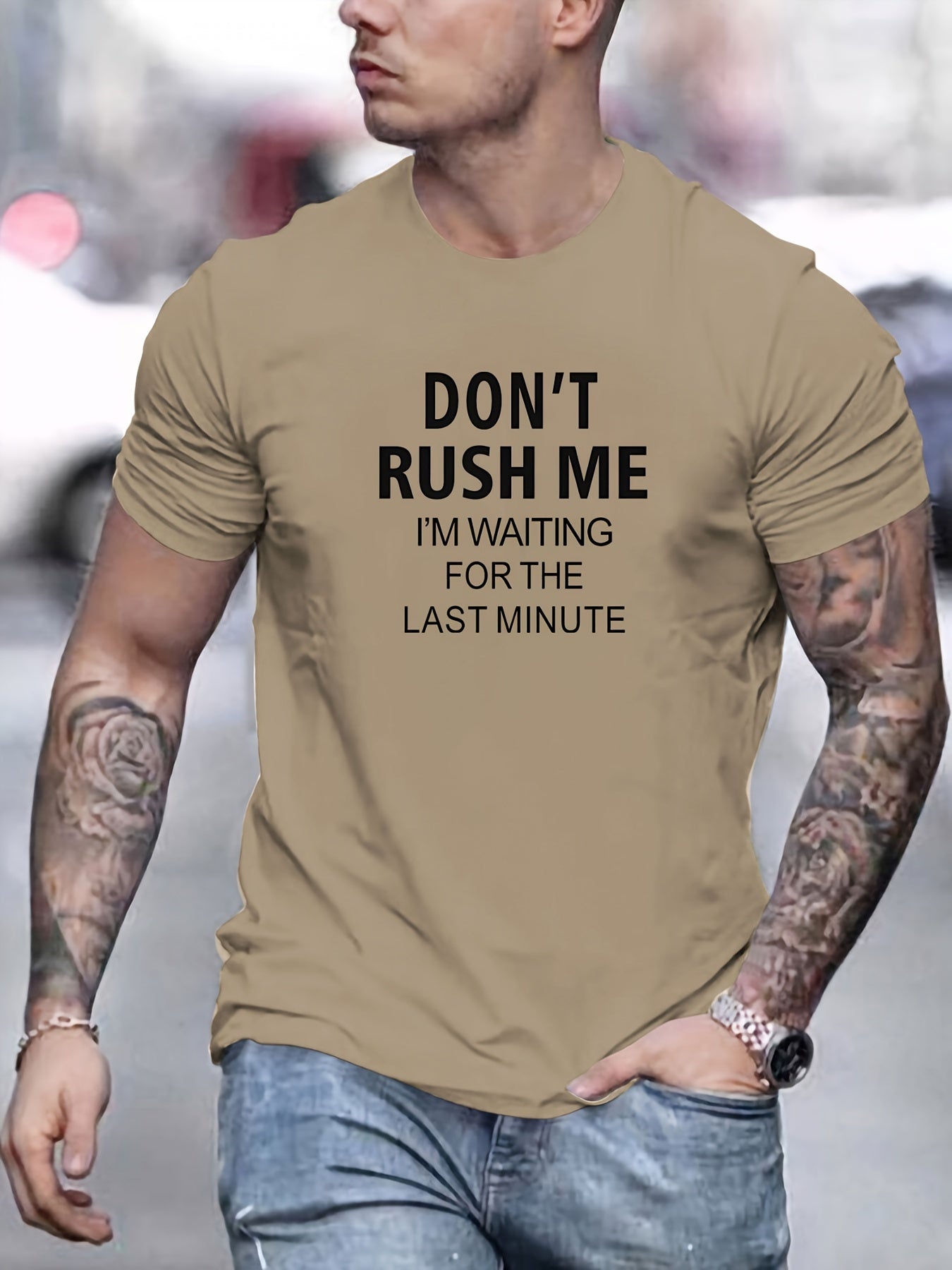 Don't Rush Me" Men's Cotton T-Shirt - Casual Crew Neck, Short Sleeve, Summer Tee in Solid Colors