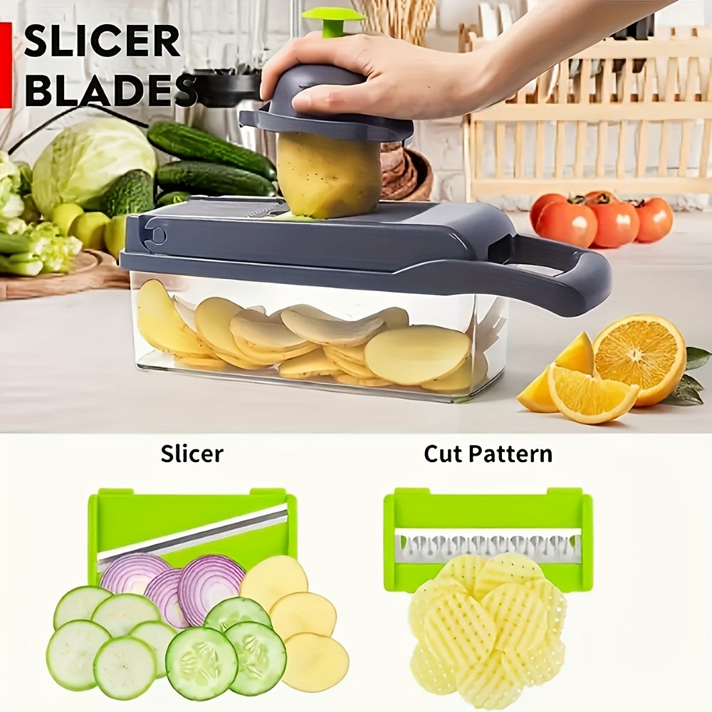 16-In-1 Manual Vegetable Chopper Set with 8 Blades, Container, Peeler And Filter - Easy Meal Preparation, Professional Onion, Carrot And Garlic Slicer, Kitchen Supplies Father Gift