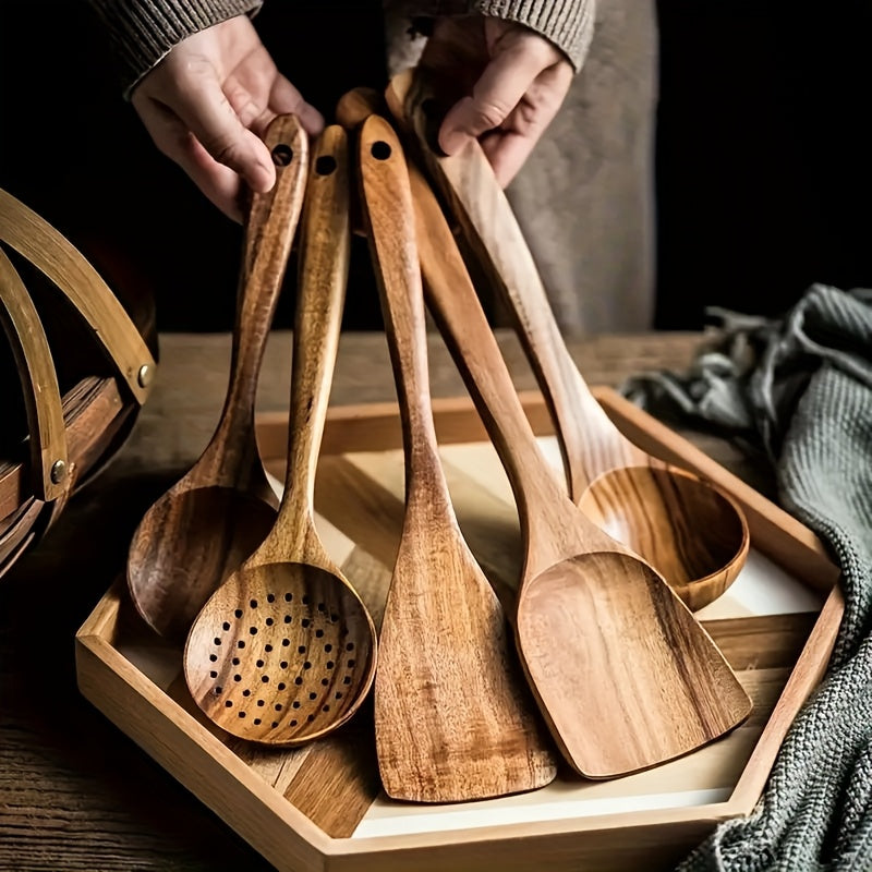 5pcs/3pcs/4pcs Premium Wooden Kitchen Utensil Set - Ergonomic Handles, Natural — view 1 of home & kitchen