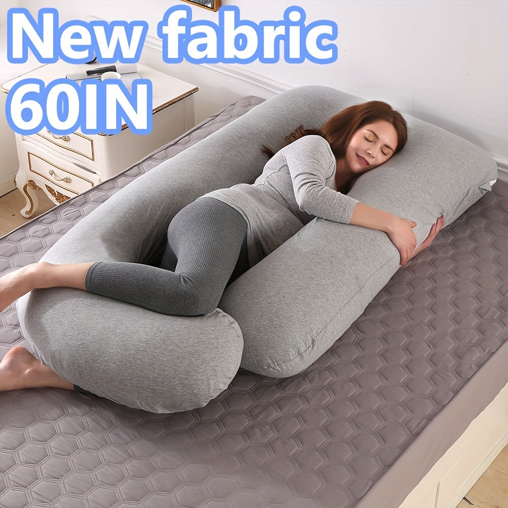 60-inch J-Shaped Full Body Pillow, Maternity Pillow, Maternity Full Body Pillow with Velvet Pillowcase, Full Body Pillow with Back, Leg, And Tummy Support, Helps Ensure Adequate, Comfortable Sleep, Halloween And Christmas Gif