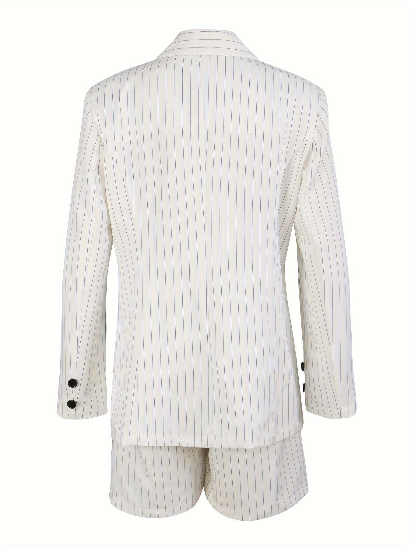 Elegant Striped Women's Blazer & Shorts Set - Chic Polyester, Machine Washable, Non-Stretch Fabric for Spring/Fall