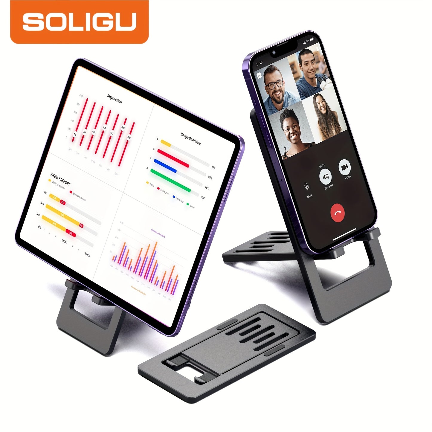 SOLIGU All-Metal Desktop Phone Stand – 360° Rotating Base with Satisfying Mechanical Click Sound