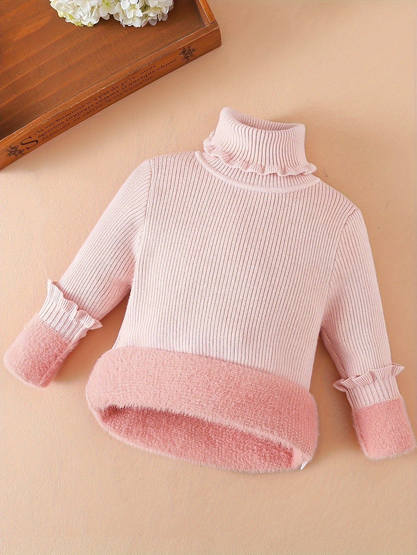 Girls' High Collar Sweater Casual Style with Solid Pattern And Long Sleeves, Slightly Stretchy Knitted Fabric with Elegant Detail