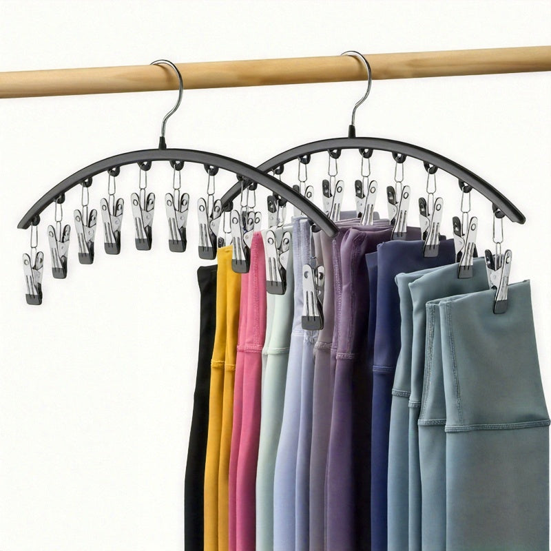 Space-Saving Stainless Steel Hanger With 10 Clips - 6pcs/4pcs/2pcs/1pc - Easy Install - Wall-Mounted Organizer For Cars - Clothes Hangers For Yoga Pants, Leggings& Socks
