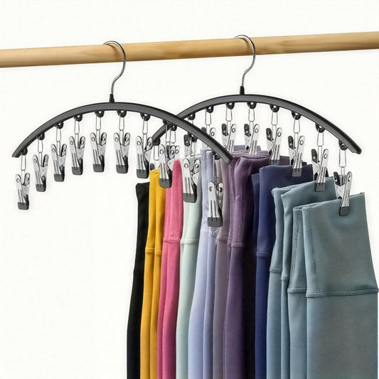 Space-Saving Stainless Steel Hanger With 10 Clips - 6pcs/4pcs/2pcs/1pc - Easy Install - Wall-Mounted Organizer For Cars - Clothes Hangers For Yoga Pants, Leggings& Socks