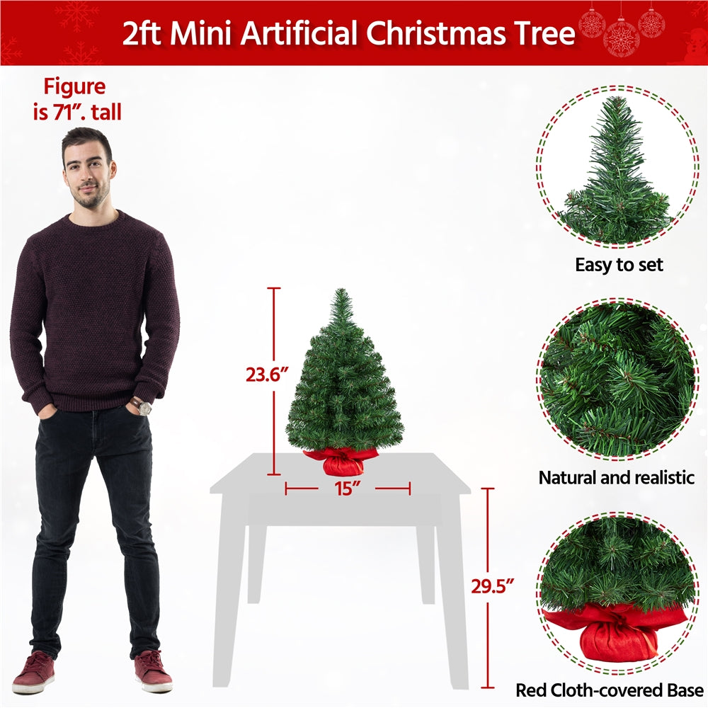 Costoffs 2ft/3ft Christmas Tree, Artificial Small Christmas Tree with PVC Branch Tips, Green Xmas Tree for Home, Office Decoration