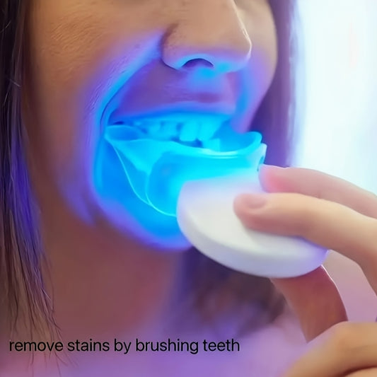 Teeth Kit Featuring an LED Light, Gel, Mouth Trays, a Brush, And a Tray Case - Quickly Brings Back Your Bright Smile with a Mint Flavor