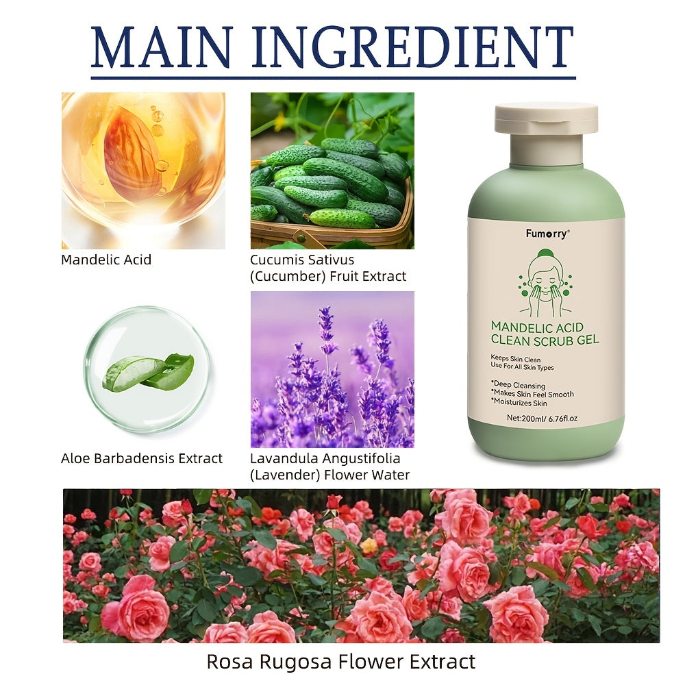 Deep Cleansing Exfoliating Gel - 200ml, with Mandelic Acid - Aloe & Rose Extract, Long-Lasting Moisture Cleanses Pores Exfoliating Gel for Both Face And Body Suitable for Daily Use
