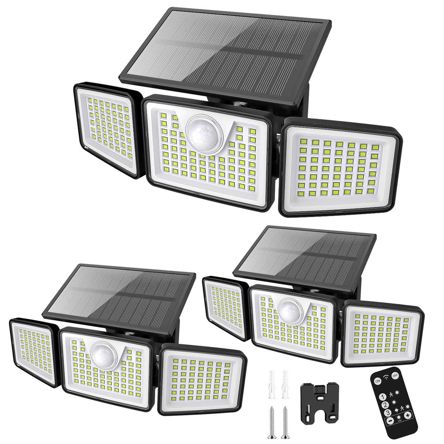 2500 Lm Solar Lights for Outdoors with Motion Sensor | 3- 270° Wide Angle Street Area Lights, IP65 Waterproof, 3 Modes, Remote Control, Suitable for Yard, Patio, Garage, Street, and More