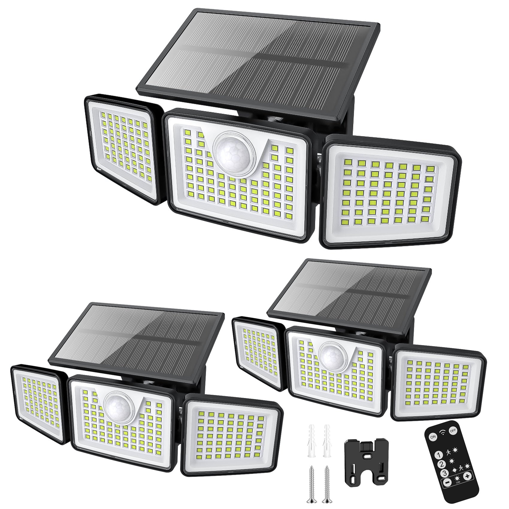 2500 Lm Solar Lights for Outdoors with Motion Sensor | 3- 270° Wide Angle Street Area Lights, IP65 Waterproof, 3 Modes, Remote Control, Suitable for Yard, Patio, Garage, Street, and More
