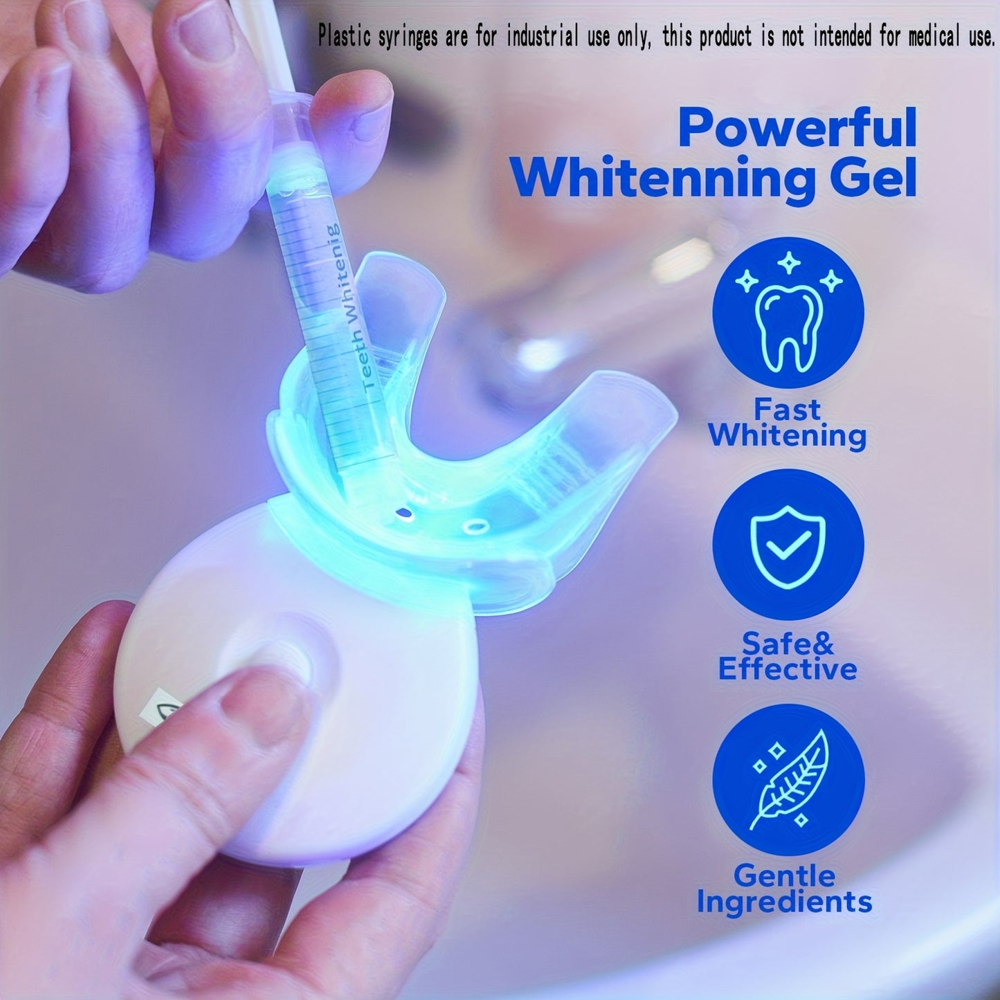 Teeth Kit Featuring an LED Light, Gel, Mouth Trays, a Brush, And a Tray Case - Quickly Brings Back Your Bright Smile with a Mint Flavor