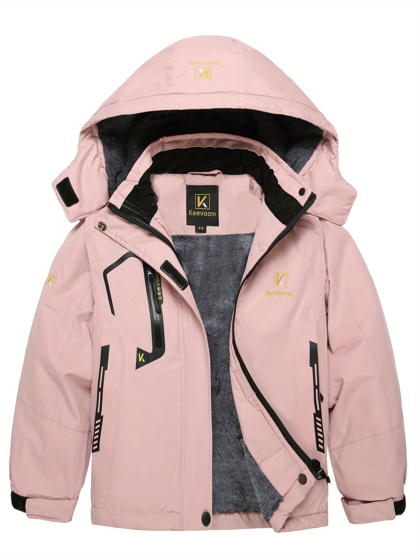 Waterproof Girl's Winter Ski Jacket, Fleece Snow Coat with Removable Hood, Windproof and Warm for Snowboarding