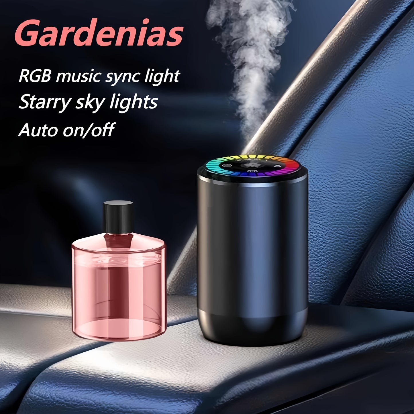 Smart Car Air Freshener with Aromatherapy Features, Featuring a Dynamic Light Display And a Starry Sky Mode. It Uses Natural French Scented Essential Oils Or Perfumes, Allows for Adjustable Fragrance Strength