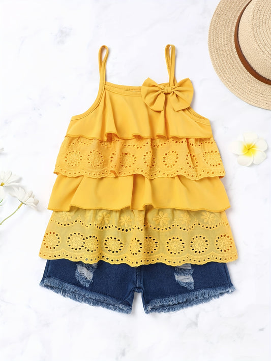 Toddler Baby Girls Summer Clothes Outfits Ruffle Camisole Spot Dot Tops and Casual Shorts