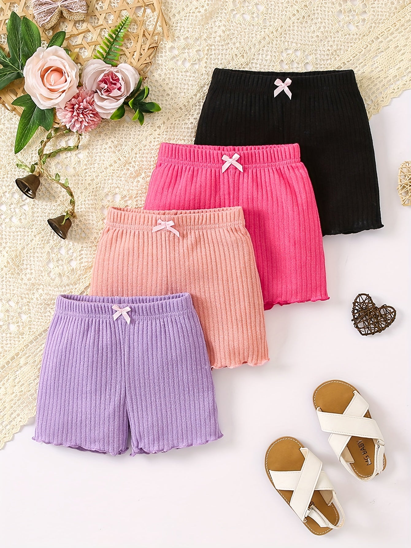 4pcs Girls’ Shorts Set – Soft, Breathable, Lightweight & Versatile Summer Basics