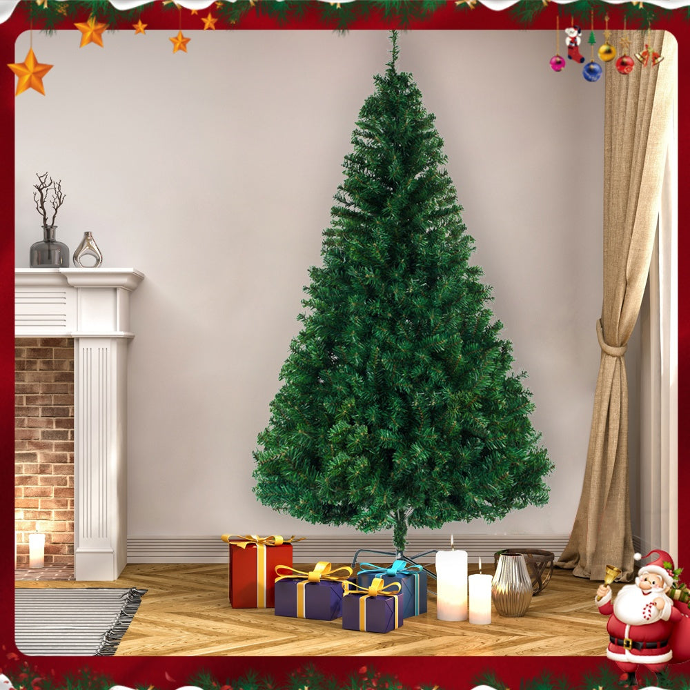 8ft Premium PVC Christmas Tree with 1454 Branch Tips - Durable, Vibrant Light Green Artificial Holiday Decor for Home & Office, Includes Metal Stand & Storage Bag, Christmas Decor