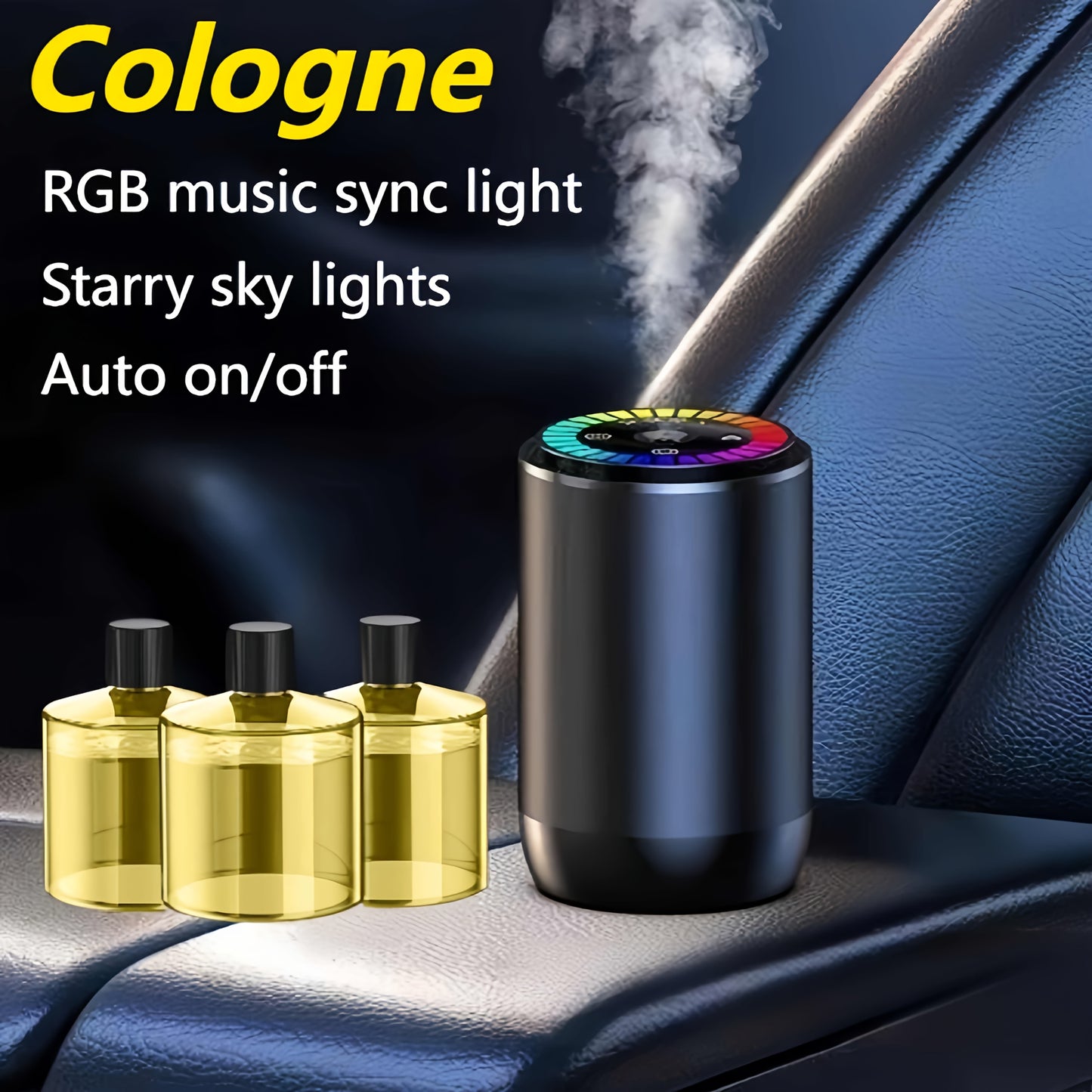 Smart Car Air Freshener with Aromatherapy Features, Featuring a Dynamic Light Display And a Starry Sky Mode. It Uses Natural French Scented Essential Oils Or Perfumes, Allows for Adjustable Fragrance Strength