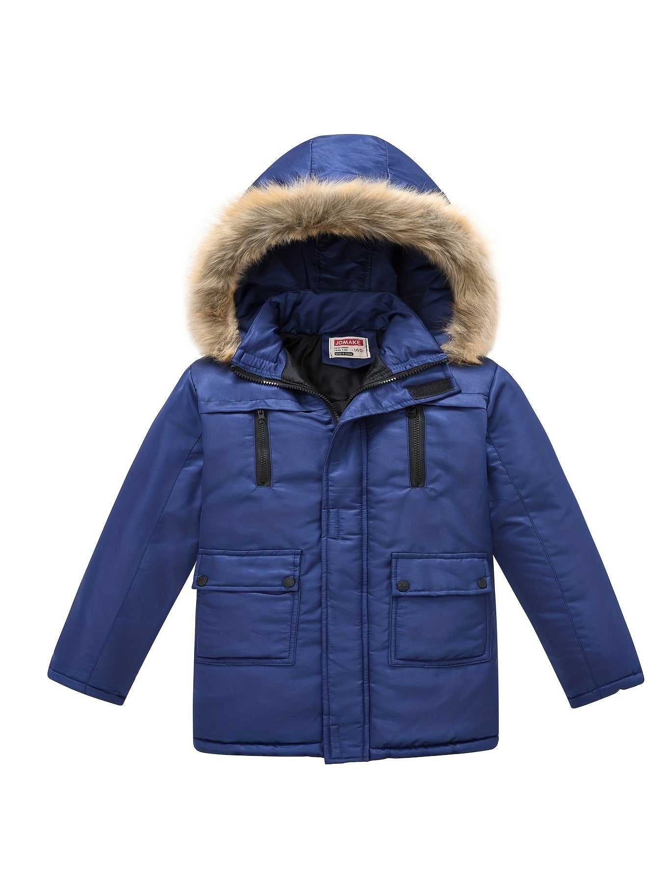 Kids' WarmthMaster Jacket - Removable Hood, Zipper Flap Pocket, Thick Insulation, Water-Resistant, Spring and Winter Wear for Boys and Girls - Versatile and Cozy Outerwear for School and Play