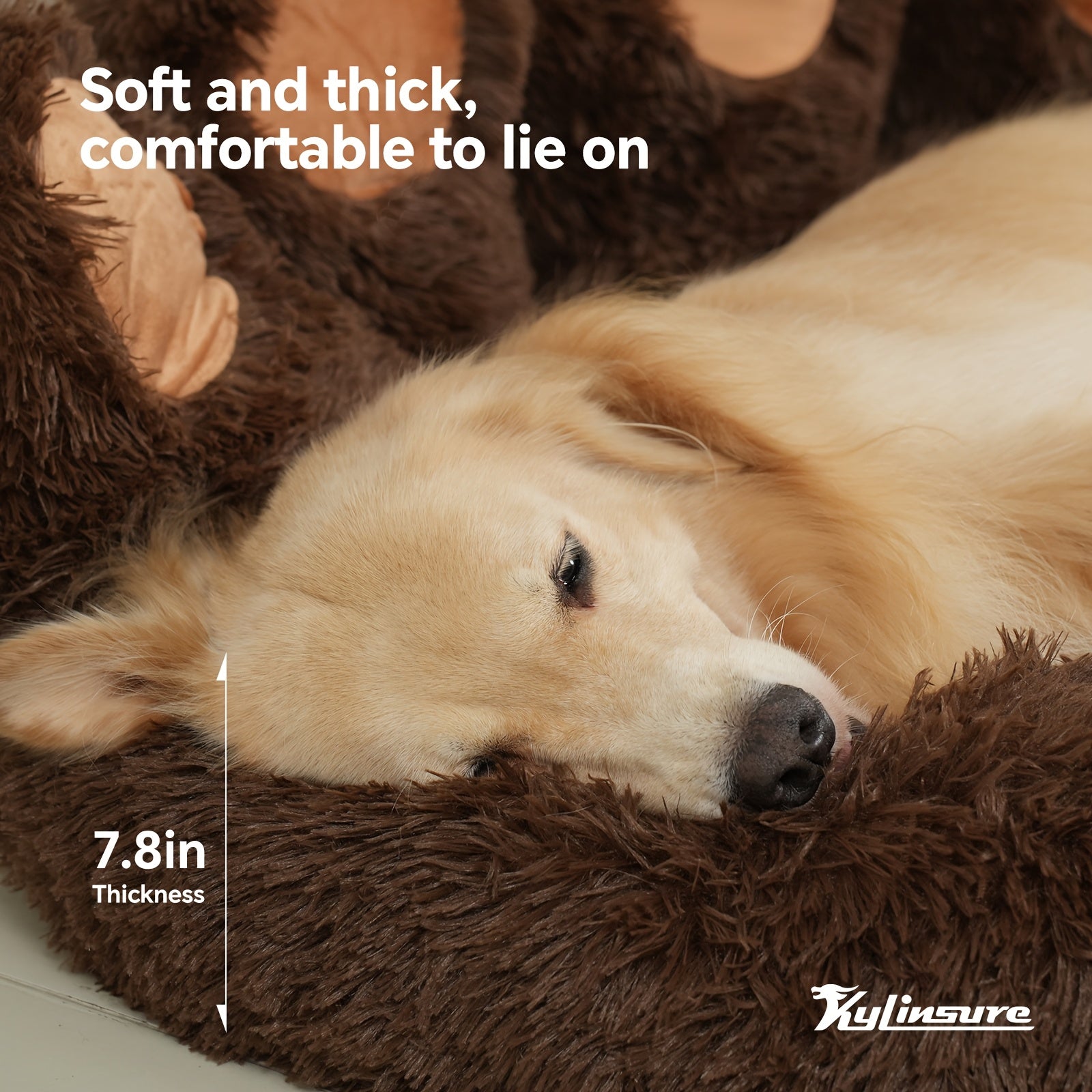 Warm And Comfortable Soft Dog Round Mattress - Coffee Colored - Cute Bear Paw Shaped Dog Bed And Cat Bed - Calm Donut Pet Bed - Plush Dog And Cat Cushion Bed With A Pet Scarf