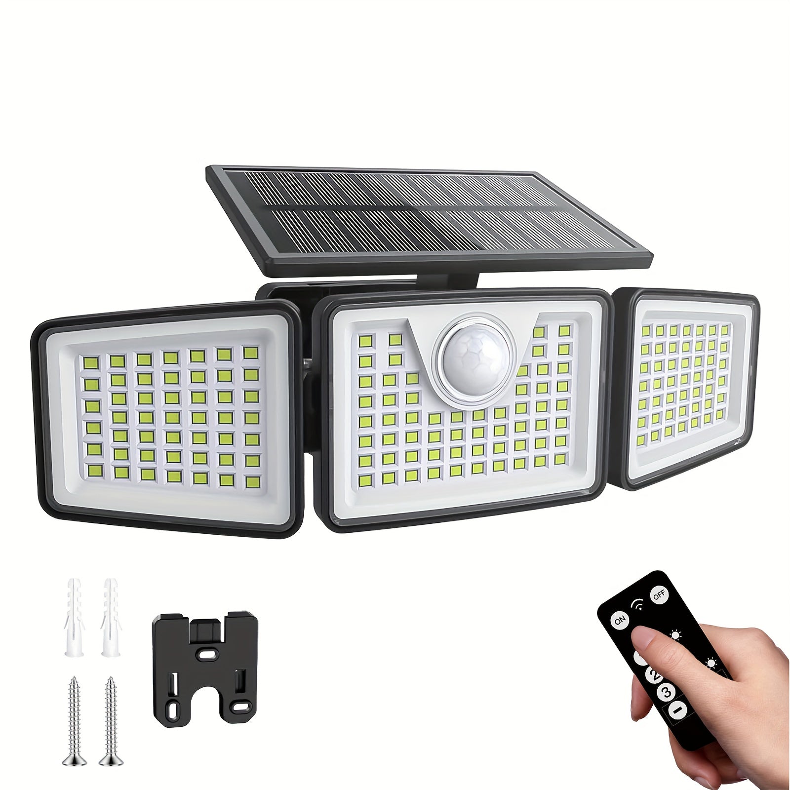 2500 Lm Solar Lights for Outdoors with Motion Sensor | 3- 270° Wide Angle Street Area Lights, IP65 Waterproof, 3 Modes, Remote Control, Suitable for Yard, Patio, Garage, Street, and More