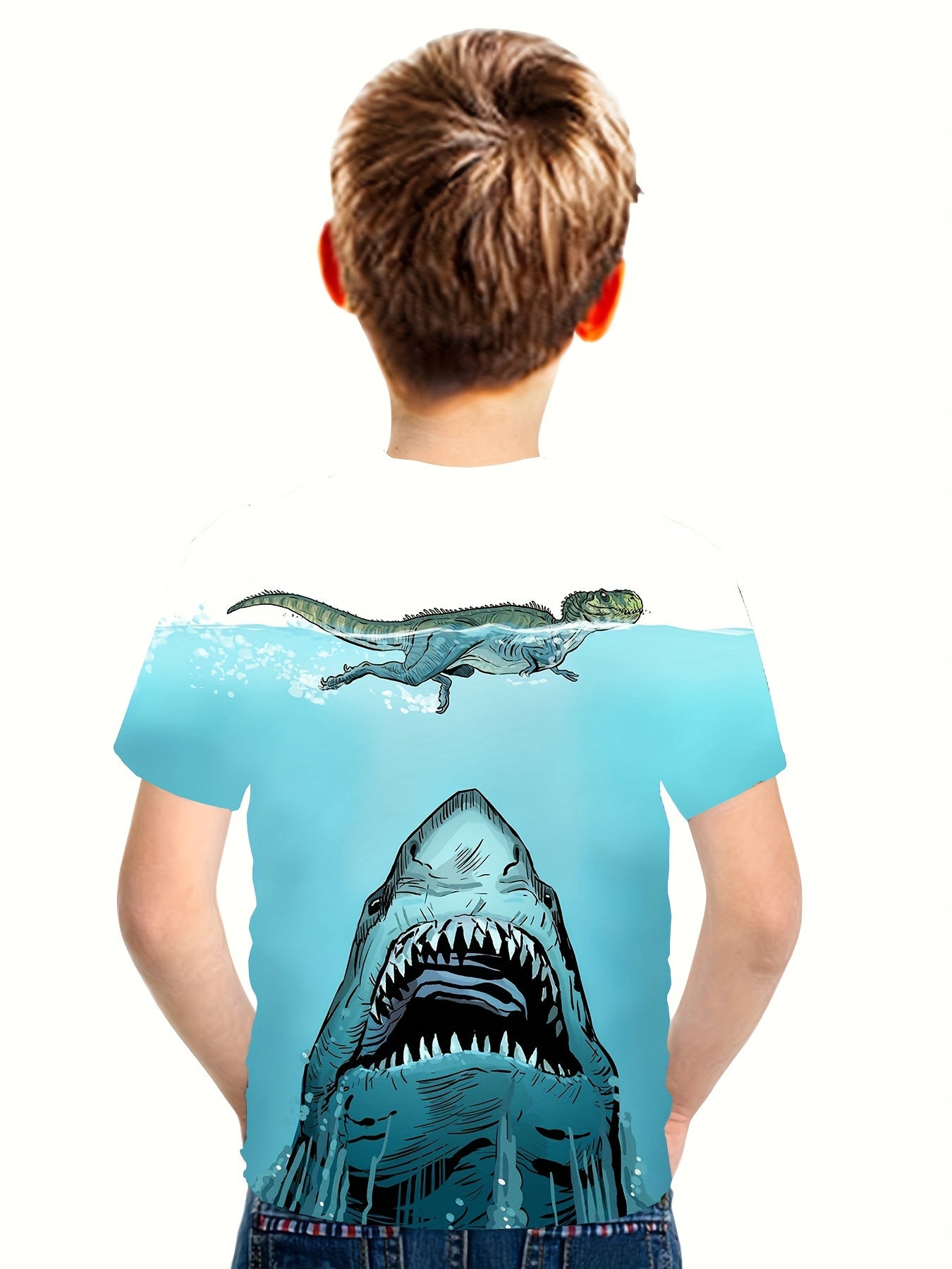 3D Effect - Cool Shark And Dinosaur 3D T-Shirts For Boys, Lightweight And Comfy Summer Clothes