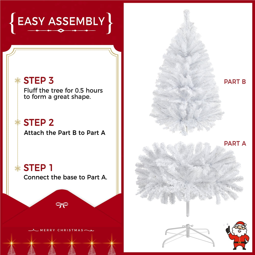 Costoffs 4ft/4.5ft/6ft/7.5ft/9ft/12ft Christmas Tree Hinged Prelighted Pine Tree for Home Party Holiday Decoration with Lights, Easy Assembly, Metal Hinges & Foldable Base