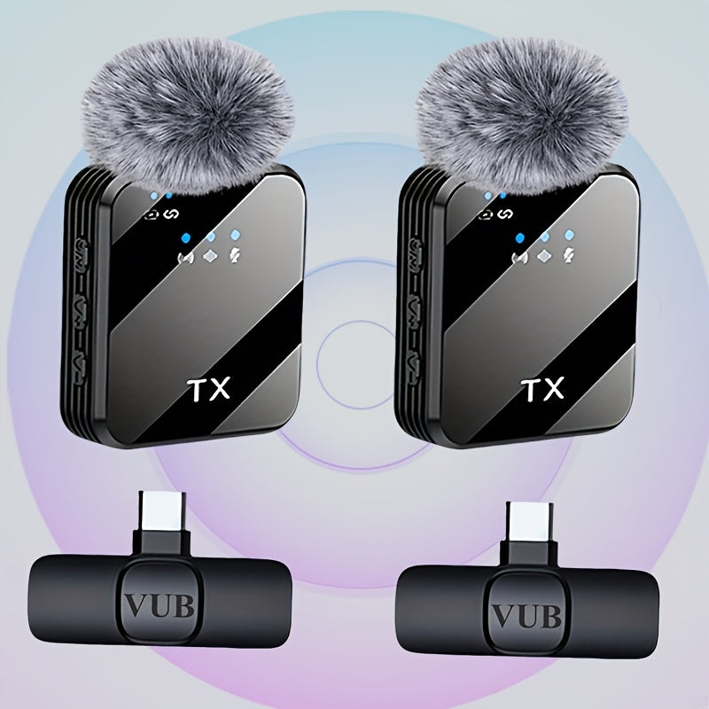 A Professional Wireless Lavalier Microphone Featuring Smart Noise Reduction, an Omnidirectional Condenser Mic, And a Windproof Pom-Pom. This 2-In-1 Wireless Lavalier Mic Is Ideal for Capturing Content Such As Live Streams, In