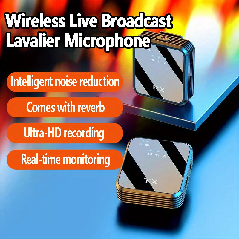 A Professional Wireless Lavalier Microphone Featuring Smart Noise Reduction, an Omnidirectional Condenser Mic, And a Windproof Pom-Pom. This 2-In-1 Wireless Lavalier Mic Is Ideal for Capturing Content Such As Live Streams, In