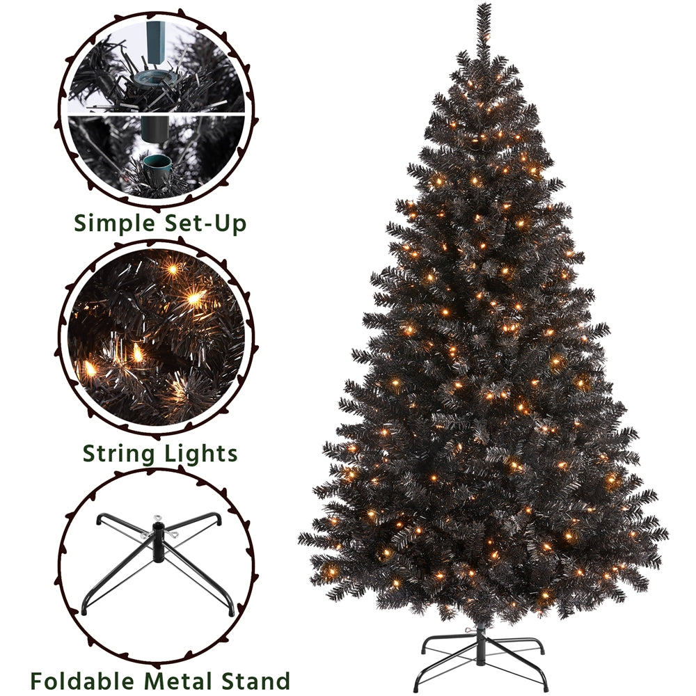 Costoffs 4ft/4.5ft/6ft/7.5ft/9ft/12ft Christmas Tree Hinged Prelighted Pine Tree for Home Party Holiday Decoration with Lights, Easy Assembly, Metal Hinges & Foldable Base