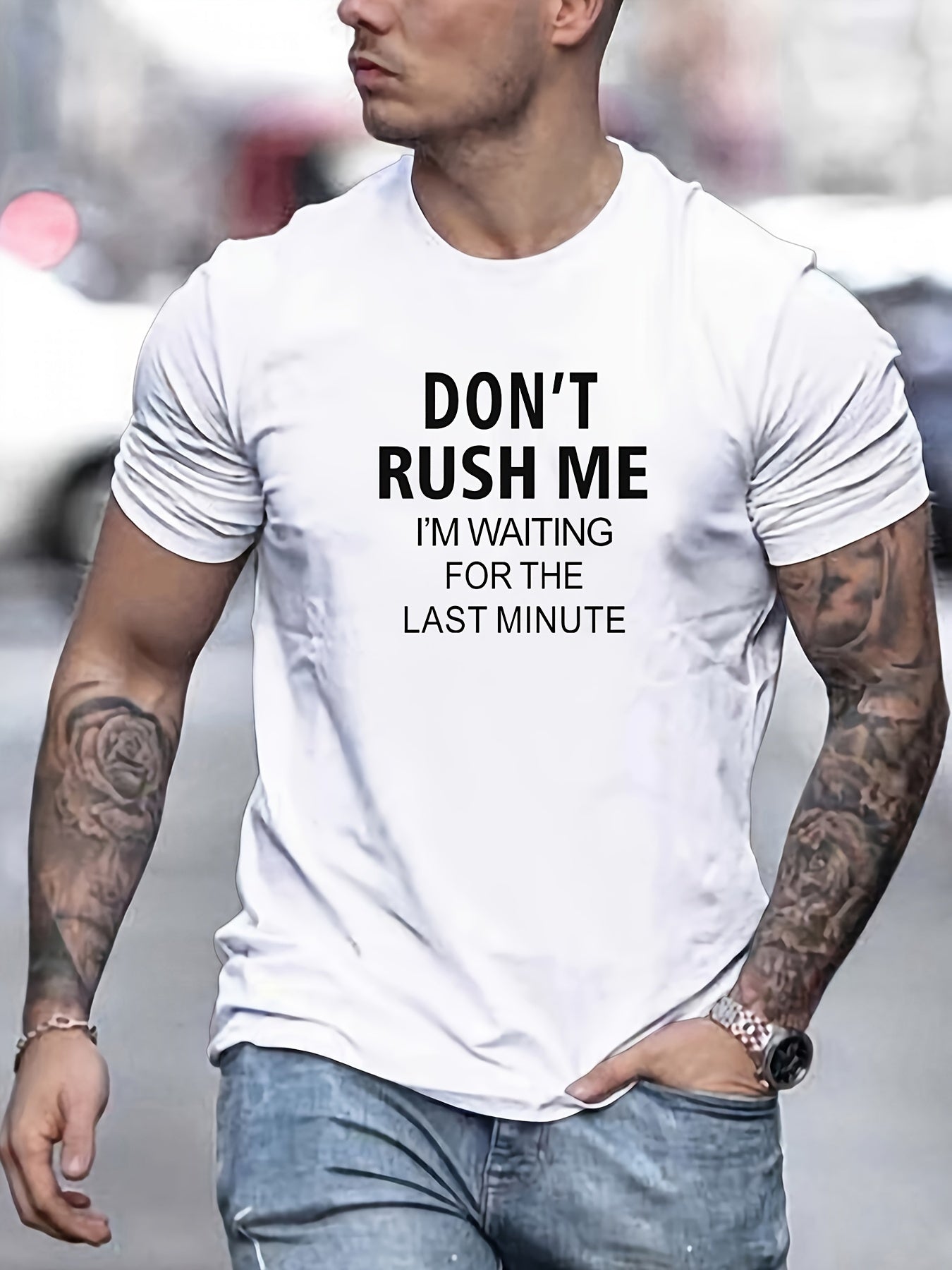 Don't Rush Me" Men's Cotton T-Shirt - Casual Crew Neck, Short Sleeve, Summer Tee in Solid Colors