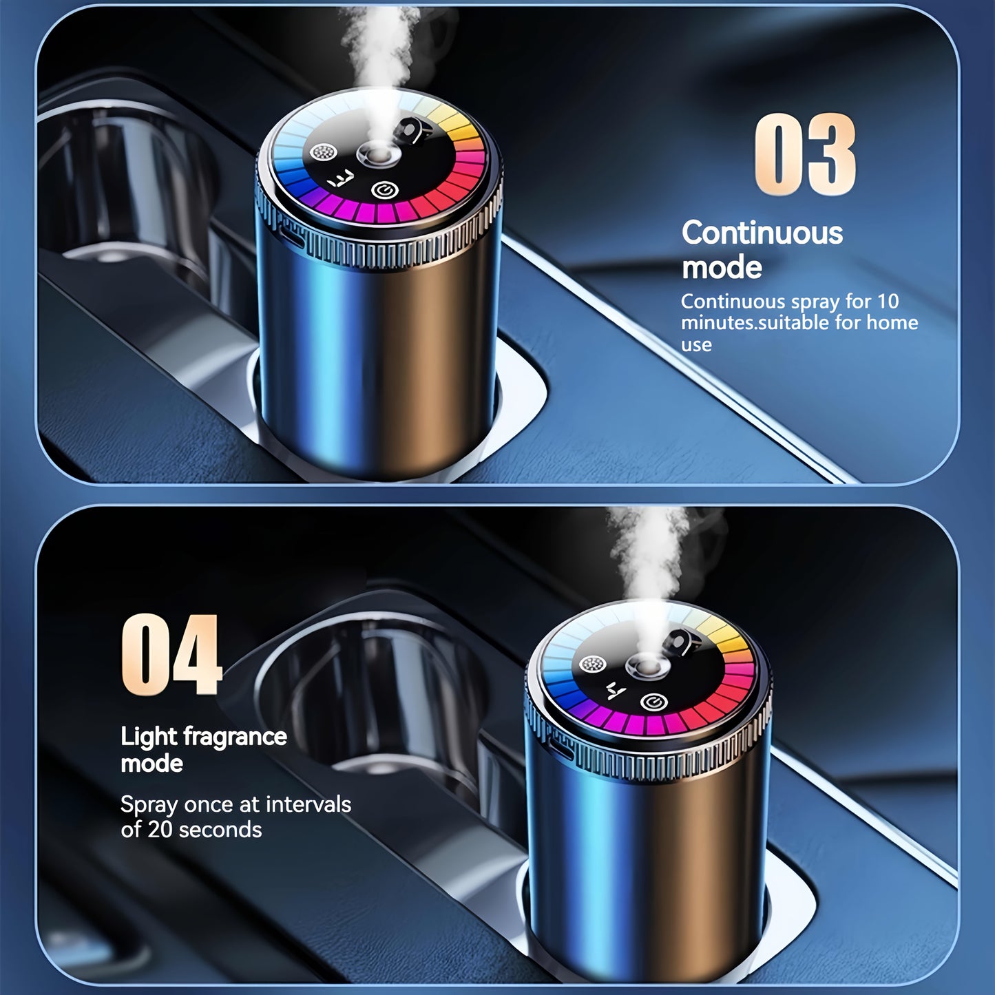 Smart Car Air Freshener with Aromatherapy Features, Featuring a Dynamic Light Display And a Starry Sky Mode. It Uses Natural French Scented Essential Oils Or Perfumes, Allows for Adjustable Fragrance Strength