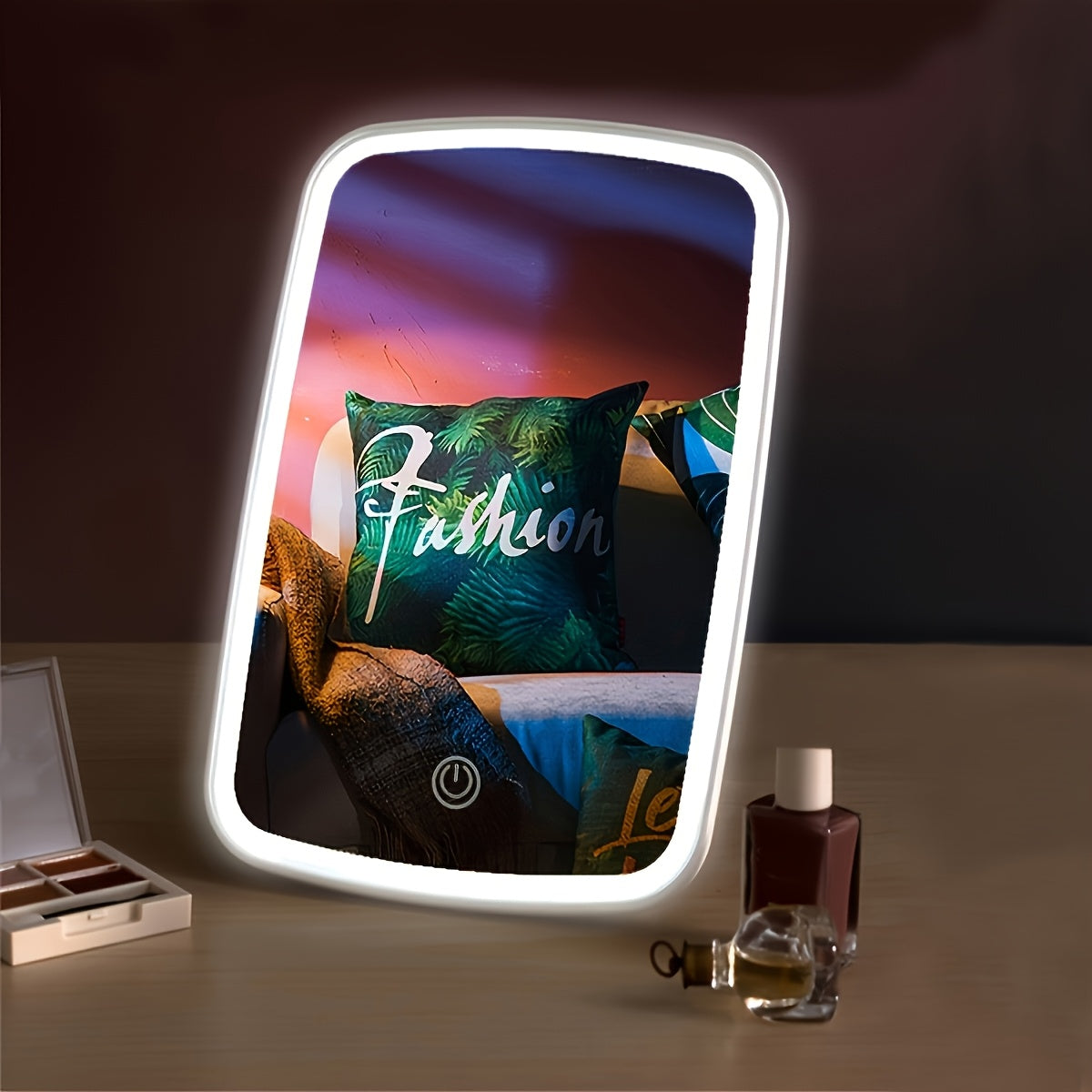 LED Makeup Mirror with Touch Sensor, Portable Folding Desktop Cosmetic Mirror, 3 Lighting Modes - White, Daylight and Warm Light, Adjustable Brightness, USB Charging, Compact for Travel, Gift for Ladies, Girls' Makeup Mirror,