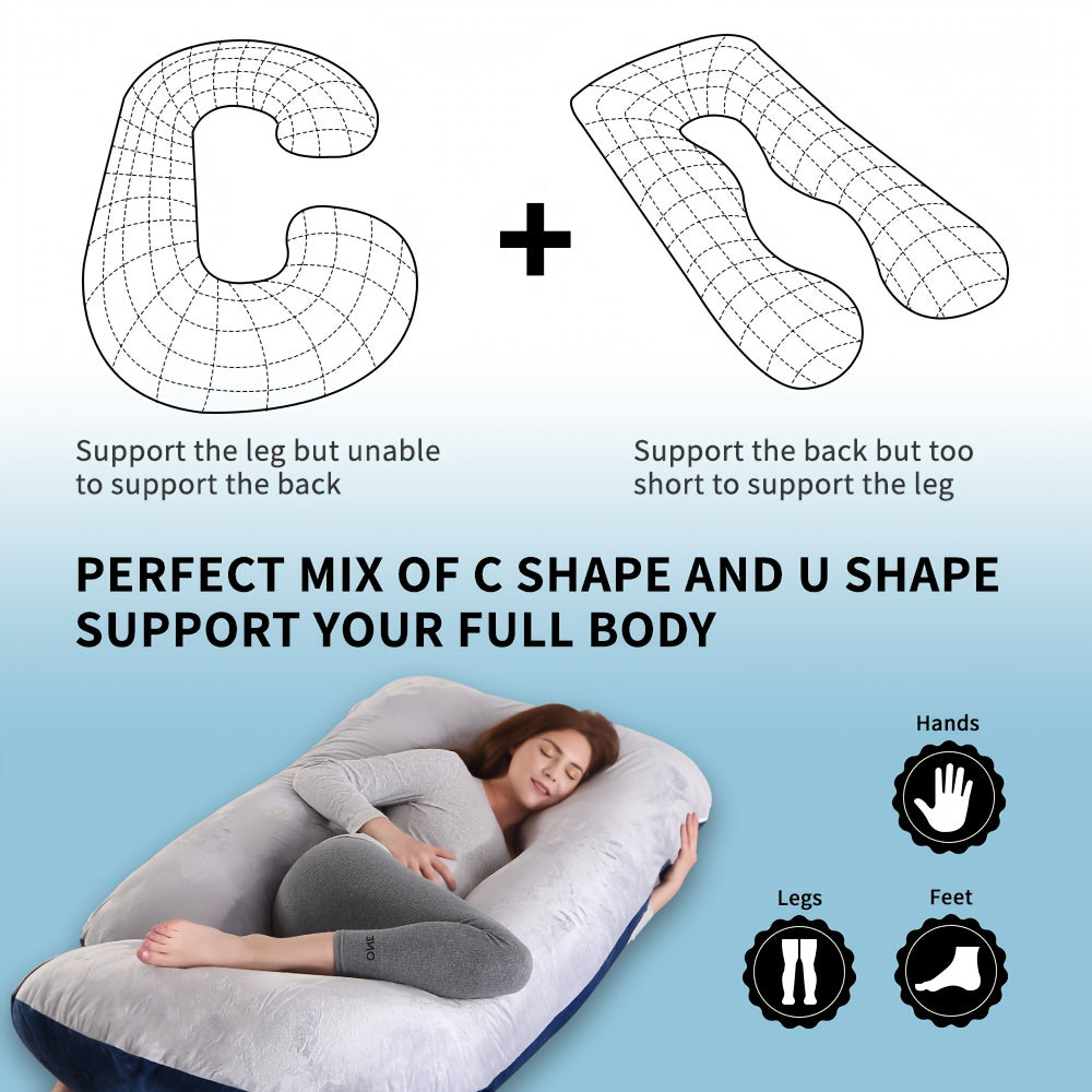 60-inch J-Shaped Full Body Pillow, Maternity Pillow, Maternity Full Body Pillow with Velvet Pillowcase, Full Body Pillow with Back, Leg, And Tummy Support, Helps Ensure Adequate, Comfortable Sleep, Halloween And Christmas Gif