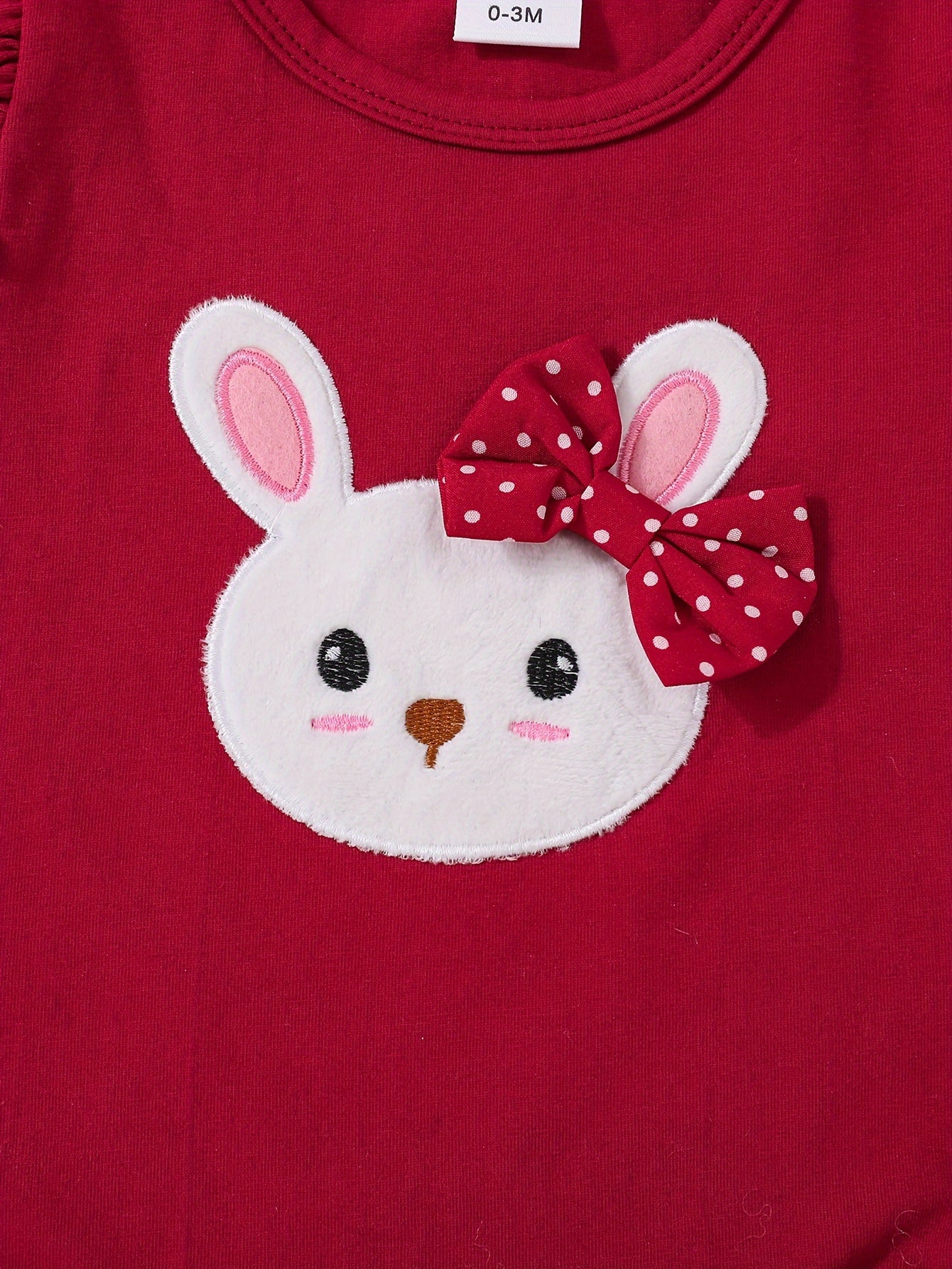 3pcs Infant Bunny Embroidered Summer Set – Short Sleeve Onesie & Polka Dot Shorts for Baby Girls