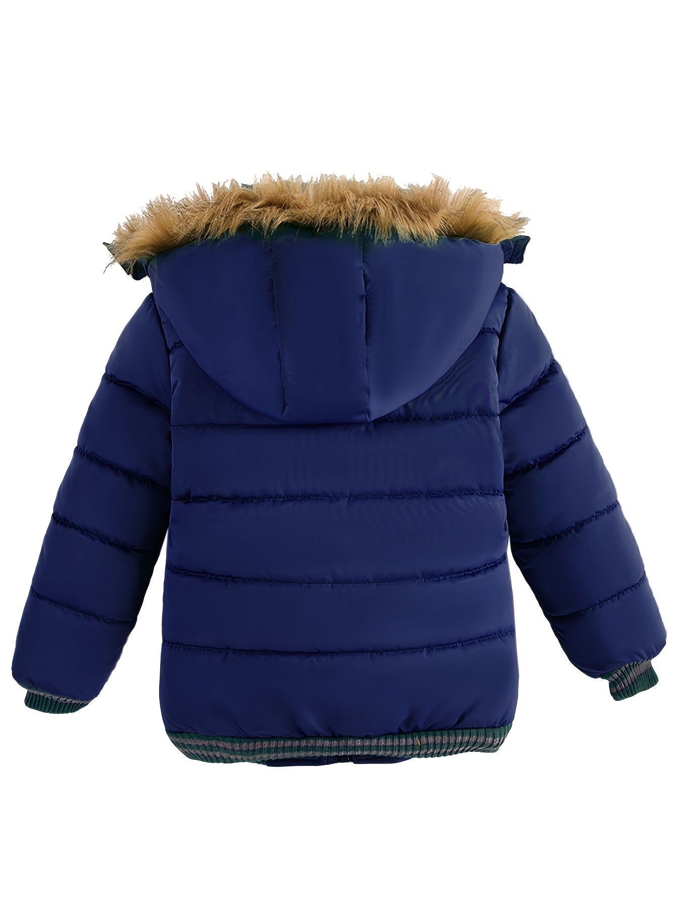 Long-sleeved Boys Thick Solid Color Jacket with Fur Collar, Zipper, and Pocket for Warm and Casual Fall Winter Clothes