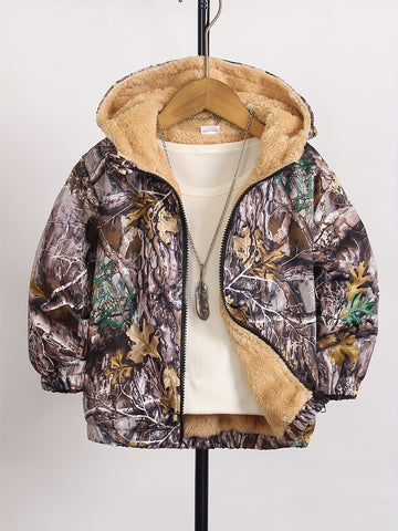 Boy'S Camouflage Hoodie - Polyester Blend, Casual Style, Long Sleeves, Zip Closure, Regular Fit — view 1 of outerwear