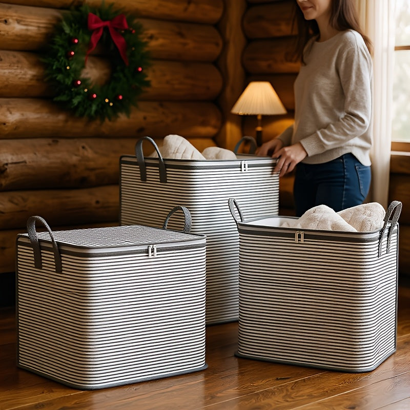 1pc Large Foldable Clothes & Storage with Zippered Lid & Sturdy Handle - Heavy-Duty Suitable for Closet Organizer, Portable Rectangular Container for Wardrobe, Travel, Seasonal Clothing Storage, Under-Bed Storage