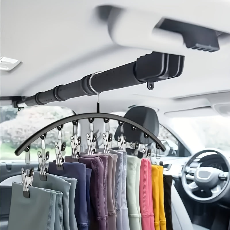 Space-Saving Stainless Steel Hanger With 10 Clips - 6pcs/4pcs/2pcs/1pc - Easy Install - Wall-Mounted Organizer For Cars - Clothes Hangers For Yoga Pants, Leggings& Socks