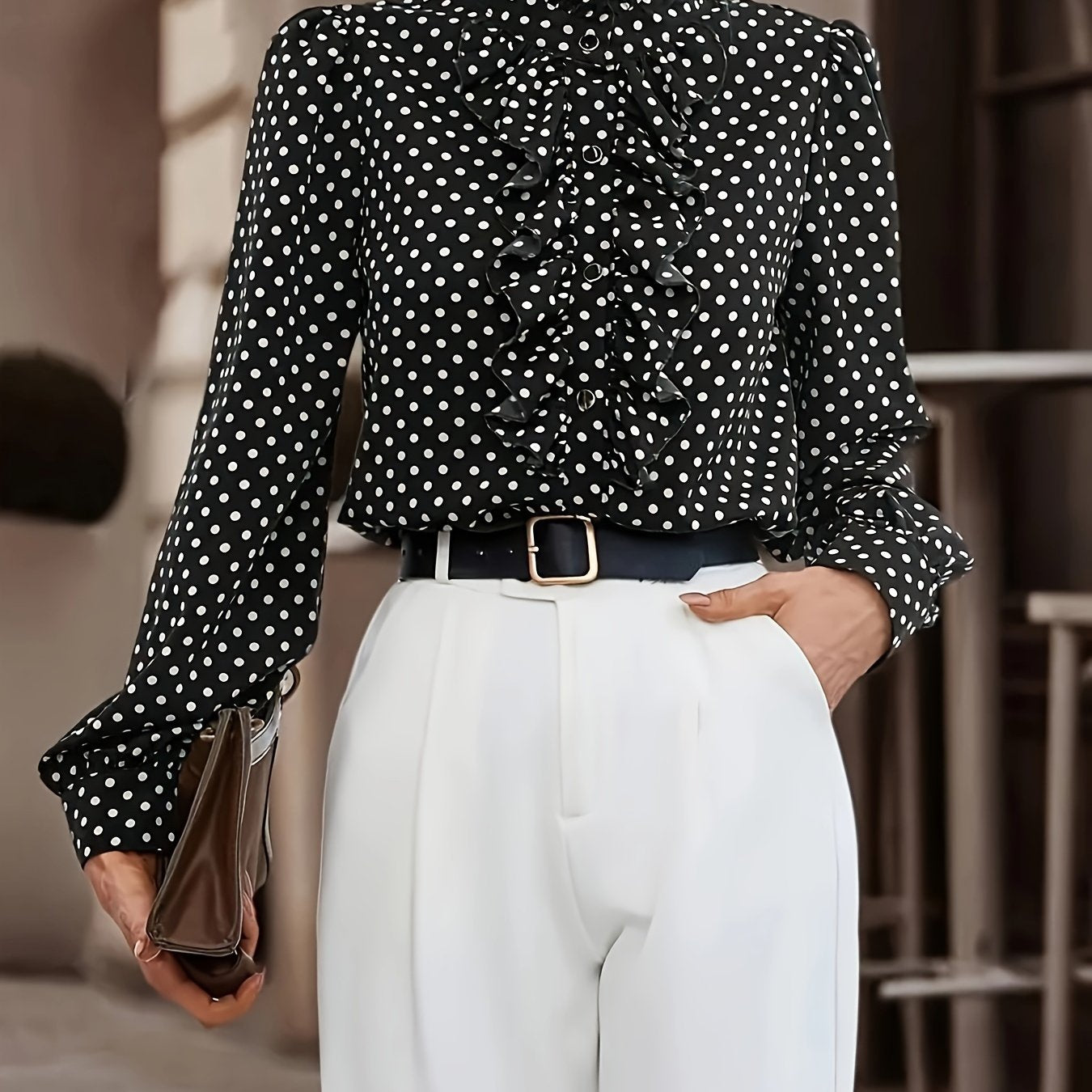 Flirty Polka-dot Ruffle Blouse - Timeless Vintage Style - Long Sleeve For Spring & Fall - Chic Womens Fashion