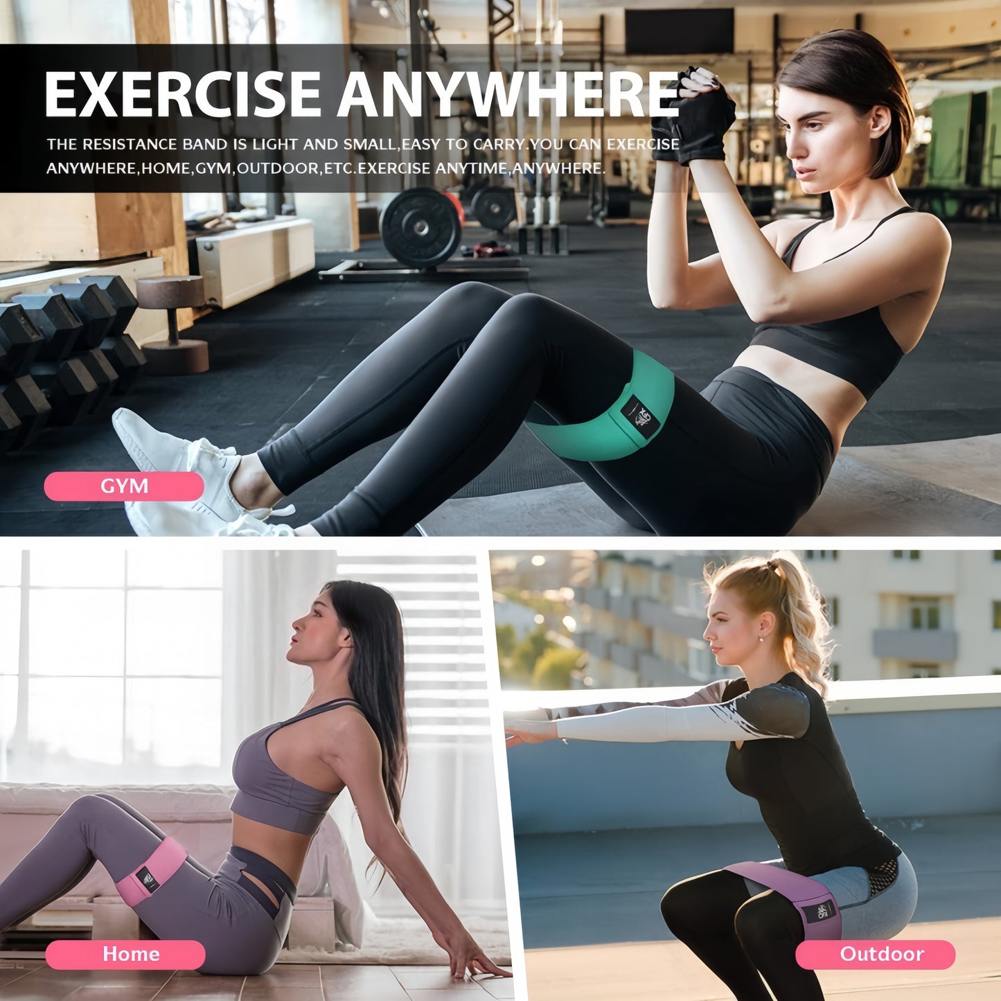 3PCS Fabric Resistance Bands Set – Loop Workout Bands for Yoga, Pilates & Home Training (3 Levels)