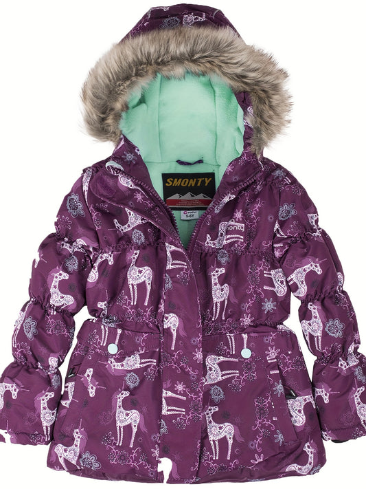 Girl's Waterproof and Warm Snowflake Ski Jacket - Insulated Hooded Winter Coat with Adjustable cuffs, Hem and Waistband - Ideal for Outdoor Activities