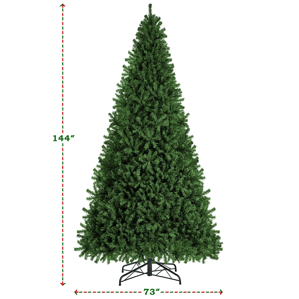 Costoffs 4ft/4.5ft/6ft/7.5ft/9ft/12ft Christmas Tree Hinged Prelighted Pine Tree for Home Party Holiday Decoration with Lights, Easy Assembly, Metal Hinges & Foldable Base