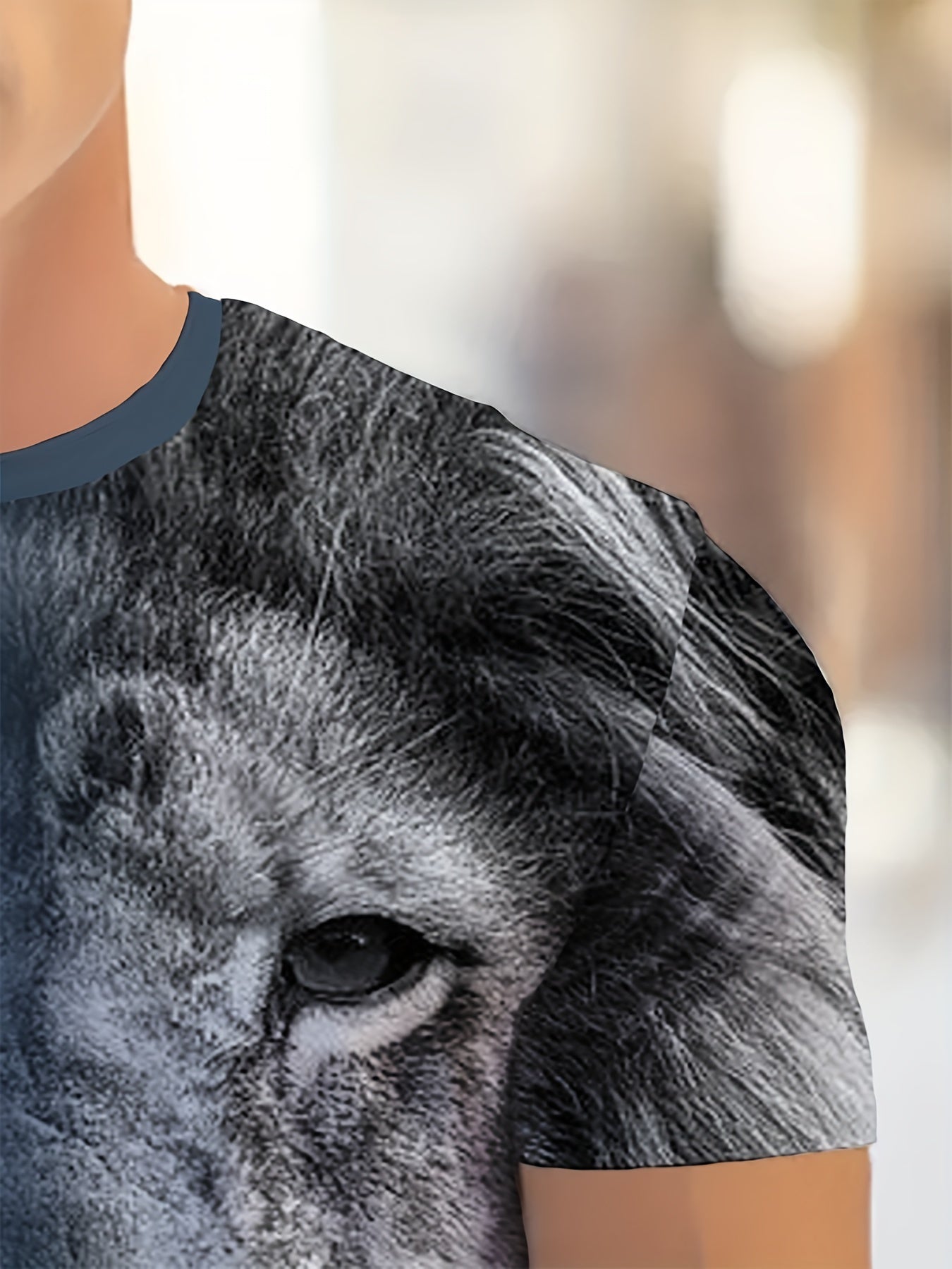 Men's Casual Short Sleeve Crew Neck T-Shirt - 'FAITH' & Lion Splicing Print Comfy Tee, Great Gift Idea