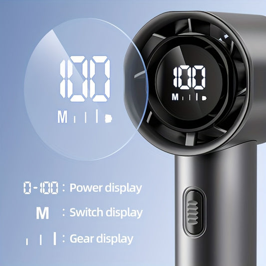 USB Rechargeable Handheld Fan, 1-100HighSpeed Hand Fan Adjustable Turbo Mini Fan, Portable Desktop Fan, Adjustable Fan with Power Display, Small Fan for Travel, Outdoor, Shopping Mini